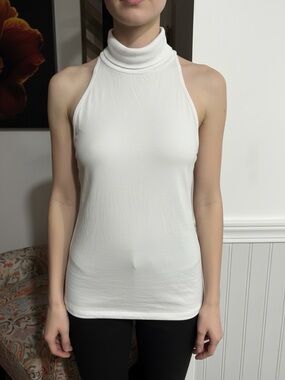 Lanston Small White Sleeveless Turtleneck 
Tank Top